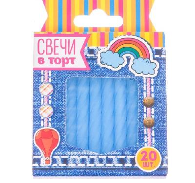 Свечи в торт "С днем рождения", 20 шт, ярко-синие, 6 х 8 см   2902111 от интернет-магазина Континент игрушек