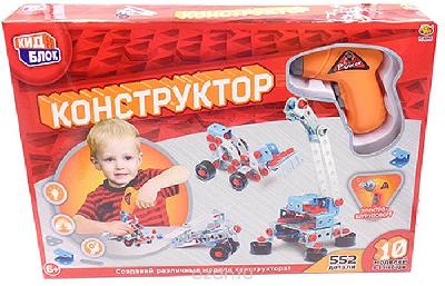 Кид Блок. Конструктор пластмассовый, 10 в 1, в наборе с шуруповертом эл\мех и аксессуарами, 552 дета от интернет-магазина Континент игрушек
