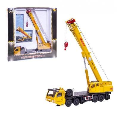 Спецтехника. Подъемный кран, 1:55 металлический, механический с подвижной кабиной и кузовом, в короб от интернет-магазина Континент игрушек