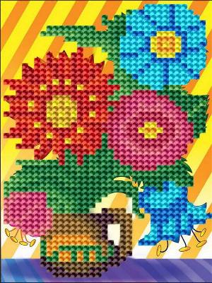 Мозаика алмазная (блестящая) 10х15см ЯРКИЙ БУКЕТИК, б/подрамника, на картоне, с част. заполнением, с от интернет-магазина Континент игрушек