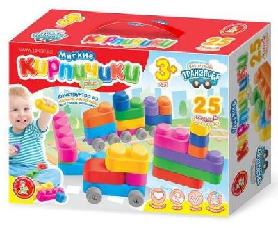 Конструктор "Мягкие кирпичики plus. Веселый транспорт" 25 деталей+колесики