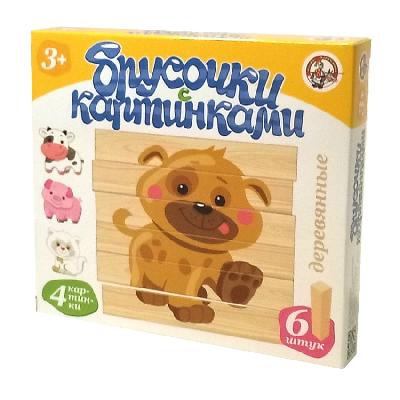 Брусочки деревянные с картинками "Домашние животные", 6 шт от интернет-магазина Континент игрушек