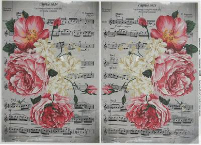 Декупажная карта "Розовые пионы на нотной тетради" плотность 45 г/м2 формат А4 2 от интернет-магазина Континент игрушек