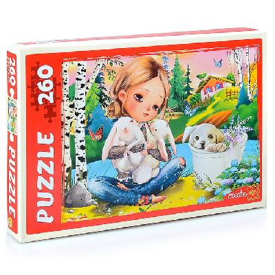 ПАЗЛЫ 260 элементов. ДЕВОЧКА С ПУШИСТЫМИ ДРУЗЬЯМИ от интернет-магазина Континент игрушек