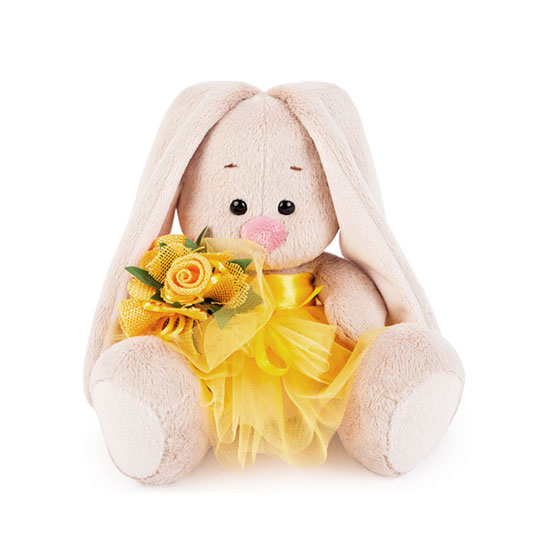 Зайка Ми в желтой юбочке с букетом 15 см от интернет-магазина Континент игрушек