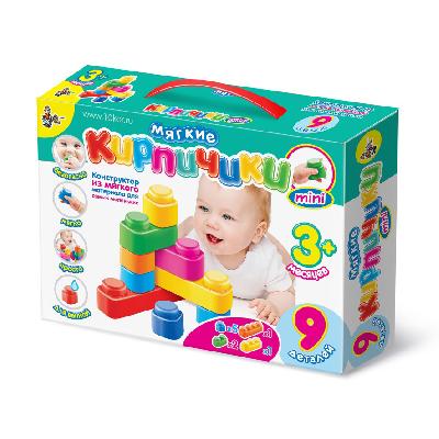 Кирпичики мягкие мини. Конструктор из мягкого материала для самых маленьких 9 деталей от интернет-магазина Континент игрушек