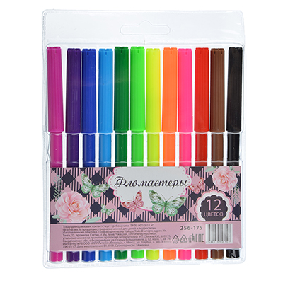 Волшебные цветы Фломастеры, 12 цветов, с цветным вентилируемым колпачком, в ПВХ пенале с подвесом от интернет-магазина Континент игрушек