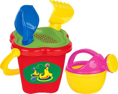 Набор №237: ведро-цветок среднее, ситечко-цветок, совок №2, грабельки №2, лейка малая №3 от интернет-магазина Континент игрушек