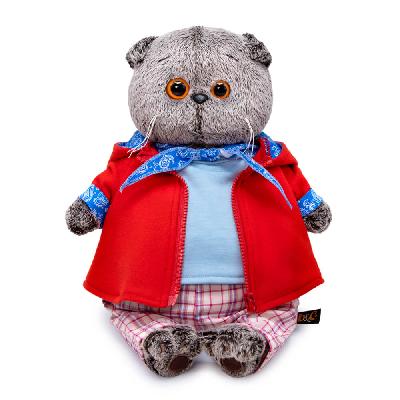 Кот Басик в красной куртке и брюках в клетку 19 см мягкая игрушка от интернет-магазина Континент игрушек