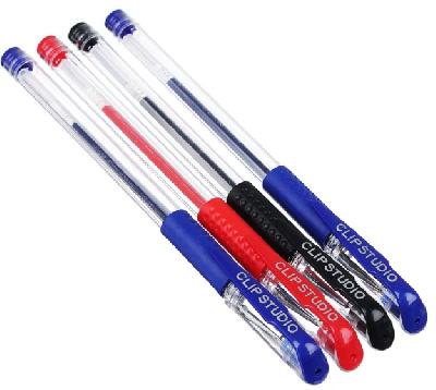 ClipStudio Набор ручек гелевых 4 штуки (2с,1ч,1к) прозр. корпус, резин. держатель, 0,5мм, в пакете от интернет-магазина Континент игрушек