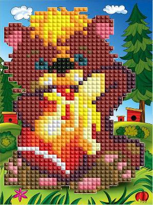 Мозаика алмазная (блестящая) 10х15см МИШКА, б/подрамника, на картоне, с част. заполнением, с мольбер от интернет-магазина Континент игрушек