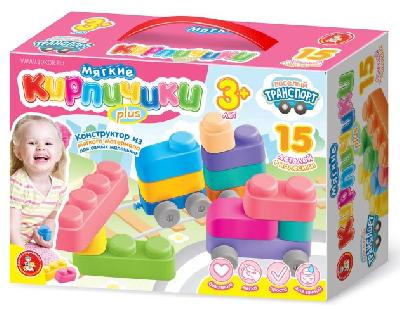 Конструктор "Мягкие кирпичики plus. Веселый транспорт" 15 деталей и колесики от интернет-магазина Континент игрушек