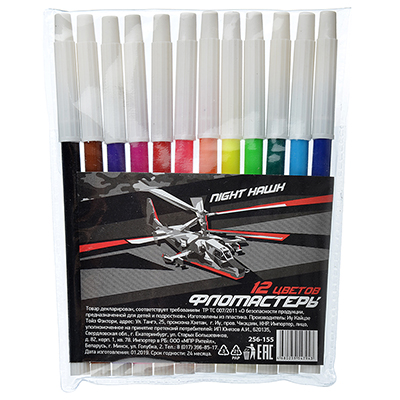 Найт хоук Фломастеры, 12 цветов, с белым колпачком, в ПВХ упаковке от интернет-магазина Континент игрушек