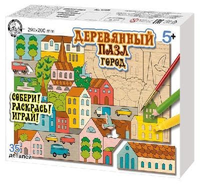 Пазл деревянный "Город" 29х20см, 35 элементов от интернет-магазина Континент игрушек
