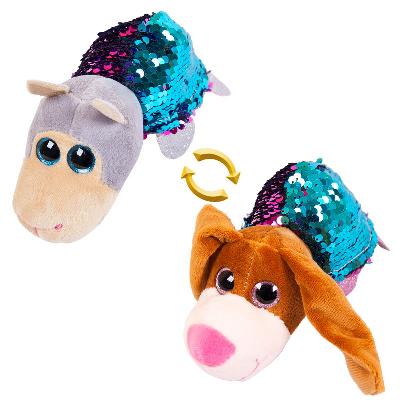 Перевертыши.Собака/ Овечка с пайетками, 16 см.  игрушка мягкая.