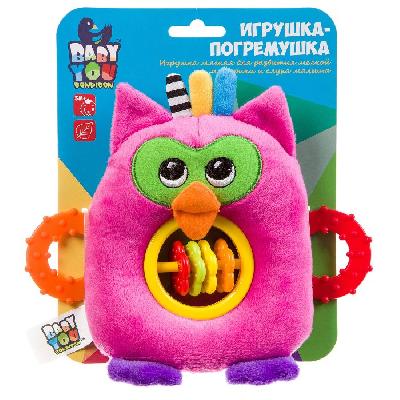 Игрушка развивающая мягкая, погремушка, 16 см., Сова, Bondibon, 19х15 см.