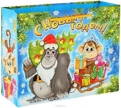 Пакет "Обезьянки с подарками", 40х31 см от интернет-магазина Континент игрушек