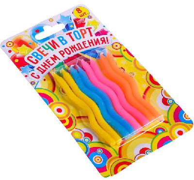 Набор витых свечей 8 шт "С Днем Рождения", 9.3 х 16.5 см   2323231 от интернет-магазина Континент игрушек