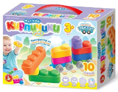 Конструктор "Мягкие кирпичики plus. Веселый транспорт" 10 деталей и колесики от интернет-магазина Континент игрушек