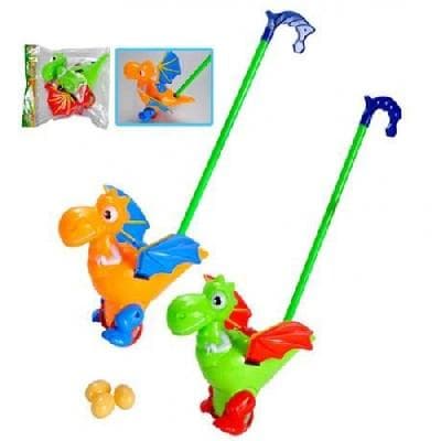 Каталка - динозавр с крыльями (несет яйца) на палке в пак