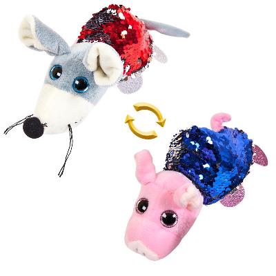 Перевертыши. Мышка/Свинка с пайетками 16 см,  игрушка мягкая