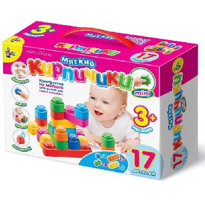 Кирпичики мягкие мини. Конструктор из мягкого материала для самых маленьких 17 деталей от интернет-магазина Континент игрушек