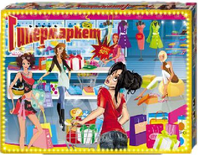 Игра "Гипермаркет"  поле, кубик, 4 фишки,4 карточки, 64 денежных банкноты, инструкция от интернет-магазина Континент игрушек