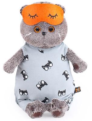 Мягкая игрушка Кот Басик в сером комбинезоне и маске для сна 25 см от интернет-магазина Континент игрушек