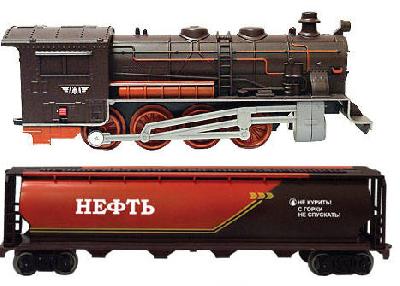 Ж/ д Голубая стрела, паровоз, тендер, 2 пассажирских вагона, 1 цистерна, 1 контейнерная платформа, с от интернет-магазина Континент игрушек