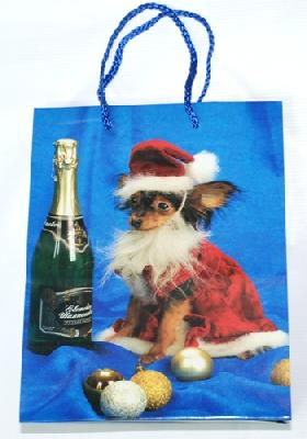 Пакет "Собака в новогоднем колпаке" 12х15х6 см от интернет-магазина Континент игрушек