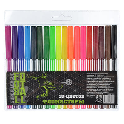 Суперлига Фломастеры, 18 цветов, с цветным вентилируемым колпачком, в ПВХ пенале с подвесом от интернет-магазина Континент игрушек