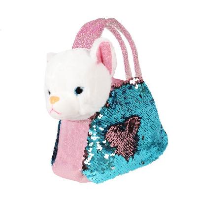 Котенок 19 см в сумочке с пайетками