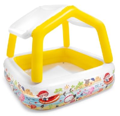 Бассейн надувной детский «Домик», 157 х 157 х 122 см, с навесом, 57470NP INTEX