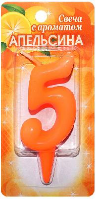Свеча для торта цифра "Фруктовая" "5" оранжевая, с ароматом апельсина 1462539 от интернет-магазина Континент игрушек