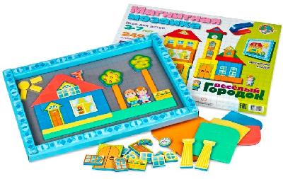 Мозаика магнитная. Веселый городок (5 цветов, 220 магнитных фишек, 30 дополнительных элементов) от интернет-магазина Континент игрушек