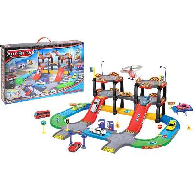 АВТОГРАД Гараж "Мегапаркинг", с 2 металлическими машинами и 1 вертолетом № SL-2437А 1077187 от интернет-магазина Континент игрушек