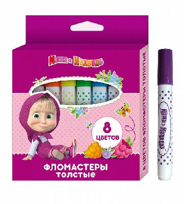 Фломастеры толстые 8 цветов "Маша и Медведь" от интернет-магазина Континент игрушек