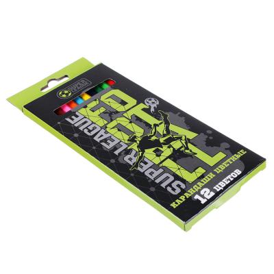 Суперлига Карандаши, 12 цветов, шестигранные заточенные, дерево, в карт.коробке с подвесом от интернет-магазина Континент игрушек