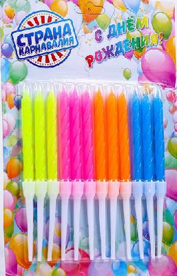 Свечи в торт "Неон" 12 шт, высокие 2919674 от интернет-магазина Континент игрушек