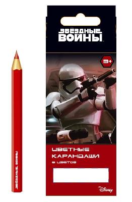 Карандаши цветные 6 цветов Звездные войны, пластиковые, длина 88 мм от интернет-магазина Континент игрушек