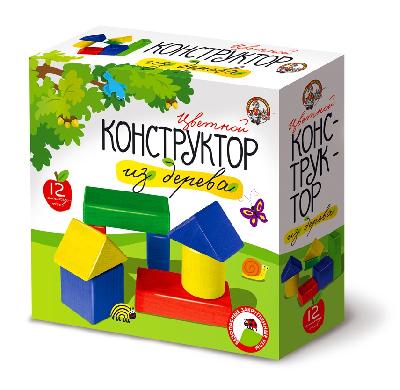 Кубики деревянные. Конструктор 12 элементов окрашенный от интернет-магазина Континент игрушек