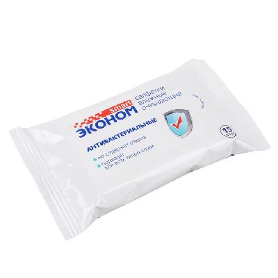 СМАРТ Эконом Салфетки влажные 15шт, антибактериальные, ромашка, лимон, арт.30026,30027