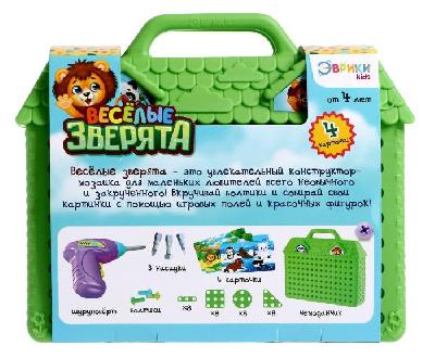 Конструктор Эврики в чемоданчике «Весёлые зверята», с электрическим шуруповёртом, 57 деталей от интернет-магазина Континент игрушек