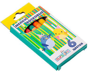 ClipStudio Мелки восковые 6 цветов, 8х4,8см, на органической основе, в картонной коробке с подвесом от интернет-магазина Континент игрушек