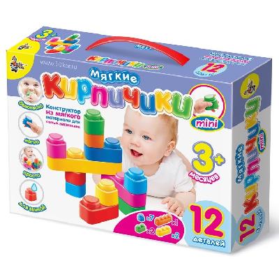 Кирпичики мягкие мини. Конструктор из мягкого материала для самых маленьких 12 деталей от интернет-магазина Континент игрушек