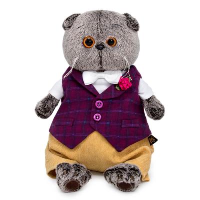 Кот Басик в бордовом жилете с розочкой 19 см от интернет-магазина Континент игрушек