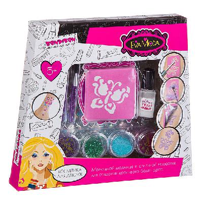Набор детской декор. косметики Bondibon Eva Moda для боди-арта, BOX 21,5х19,5х3,5 см; глиттер для те от интернет-магазина Континент игрушек