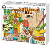 Пазл деревянный "Город" 29х20см, 35 элементов от интернет-магазина Континент игрушек