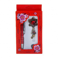 Набор подарочный 3в1 в коробке (ручка+2 брошки) розовый  12,3х7,5х1,8 см 1124073