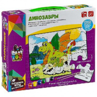 Пазл для раскрашивания Динозавры, Bondibon, 12 дет.,6 красок,2 кисти от интернет-магазина Континент игрушек